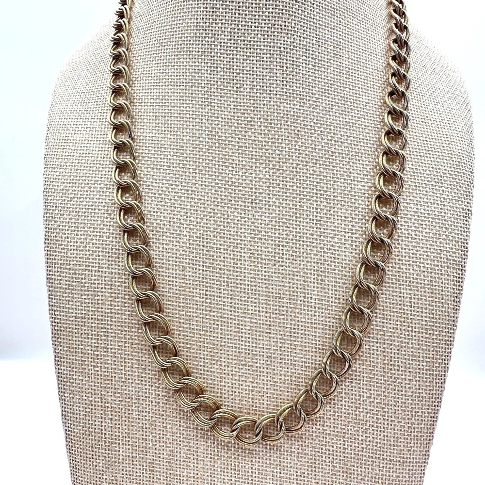 Vintage 80s Gold Tone Textured‎ Double Link Chain Necklace Boho Fashion Jewelry